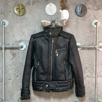 fake leather x fur black bomber jacket