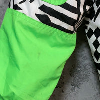 zebra printed ski jacket neon green