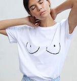 women boobs printed t-shirt white ( ・ ) ( ・ )