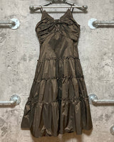 metallic brown pleated frill dress