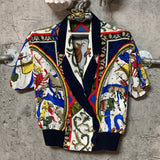 zodiac patterned short sleeve jacket navy