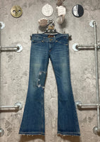 star patchwork low rise bell bottom jeans