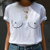 women boobs printed t-shirt white ( ・ ) ( ・ )